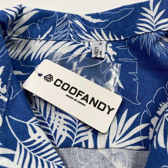 Coofandy Short Sleeve Button Down Hawaiian Shirt Blue Mens Size XL Brand New - Picture 7 of 9